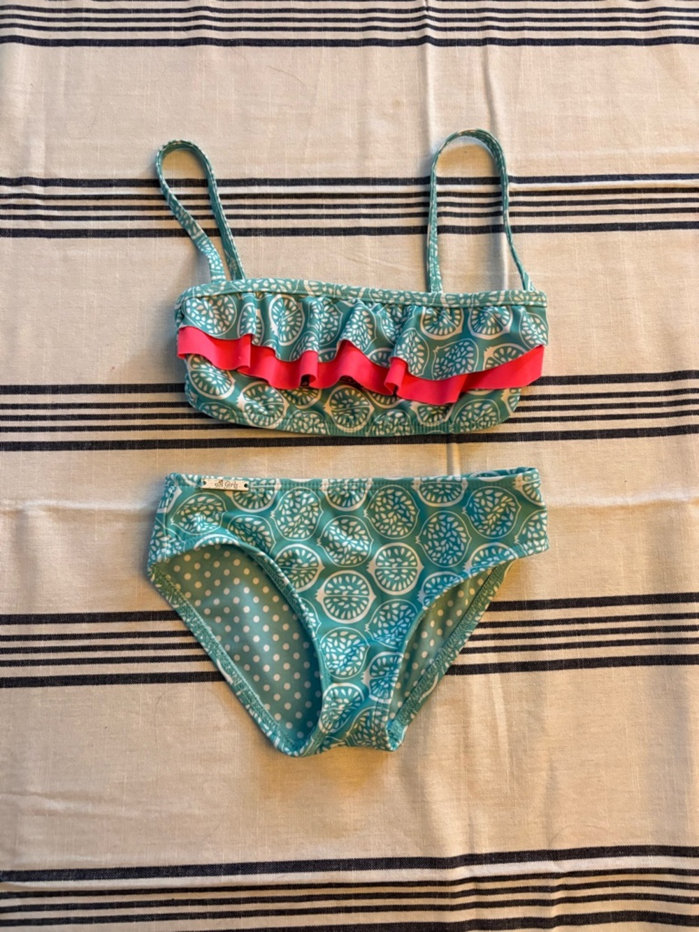 Turquoise Patterned Ruffle Bikini Top & Bottom
